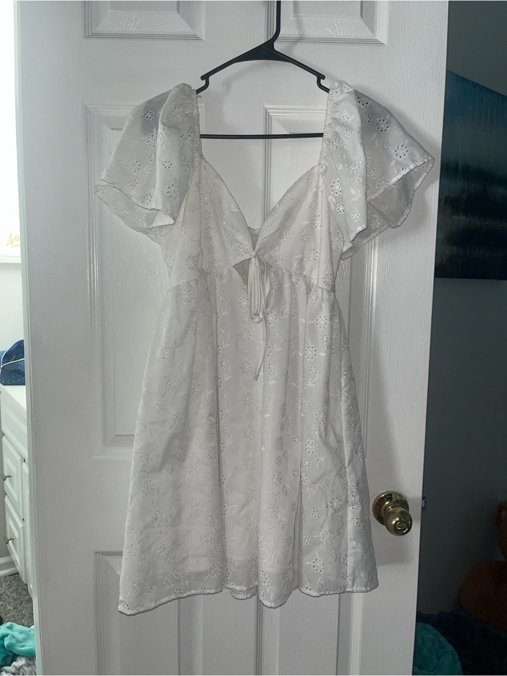 Amazon White Eyelet Tie-Front Mini Dress